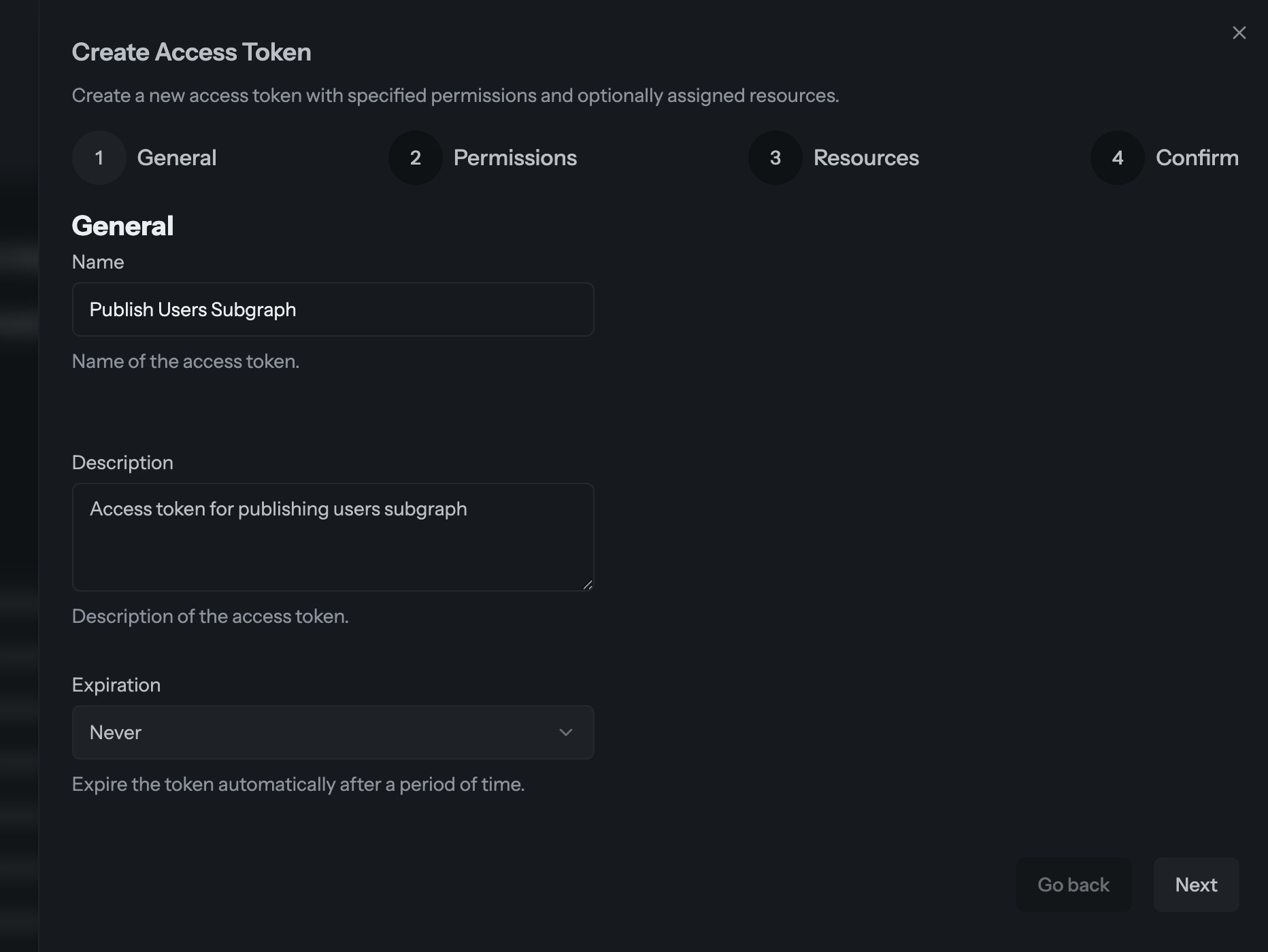 Enter general access token information